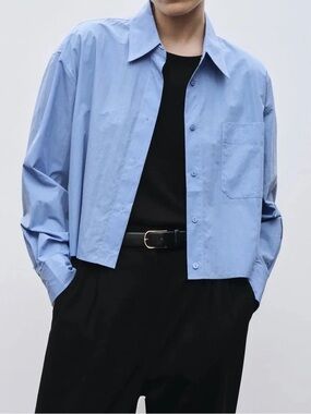 MIJEONG PARK Blue Cropped Oxford Button Down